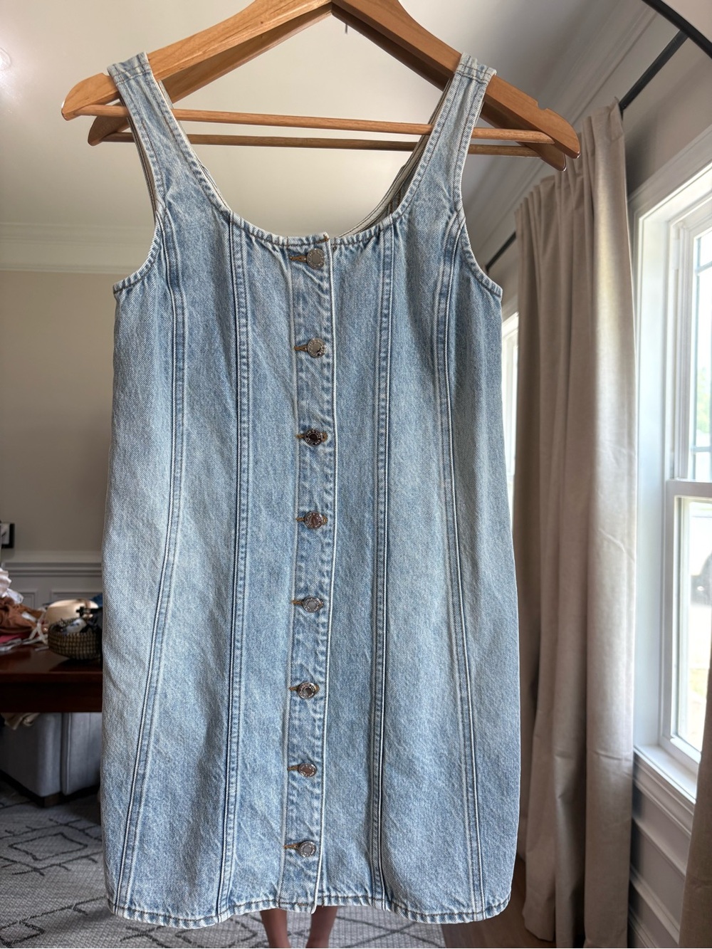 Rag & Bone Light Wash Denim Button-Front Tank Dress - Light Blue